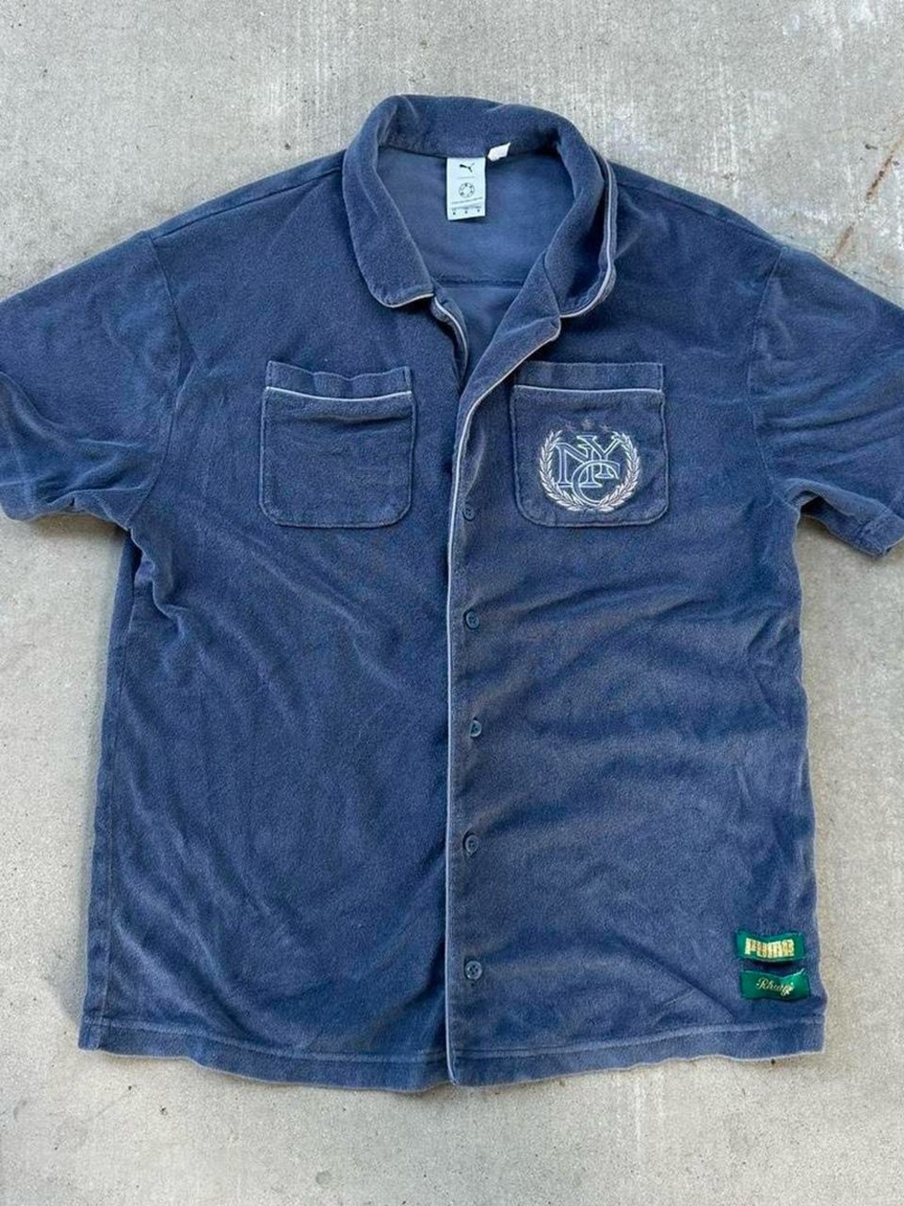 Rhude Puma Navy Short-Sleeve Button-Down Shirt with Chest Pockets